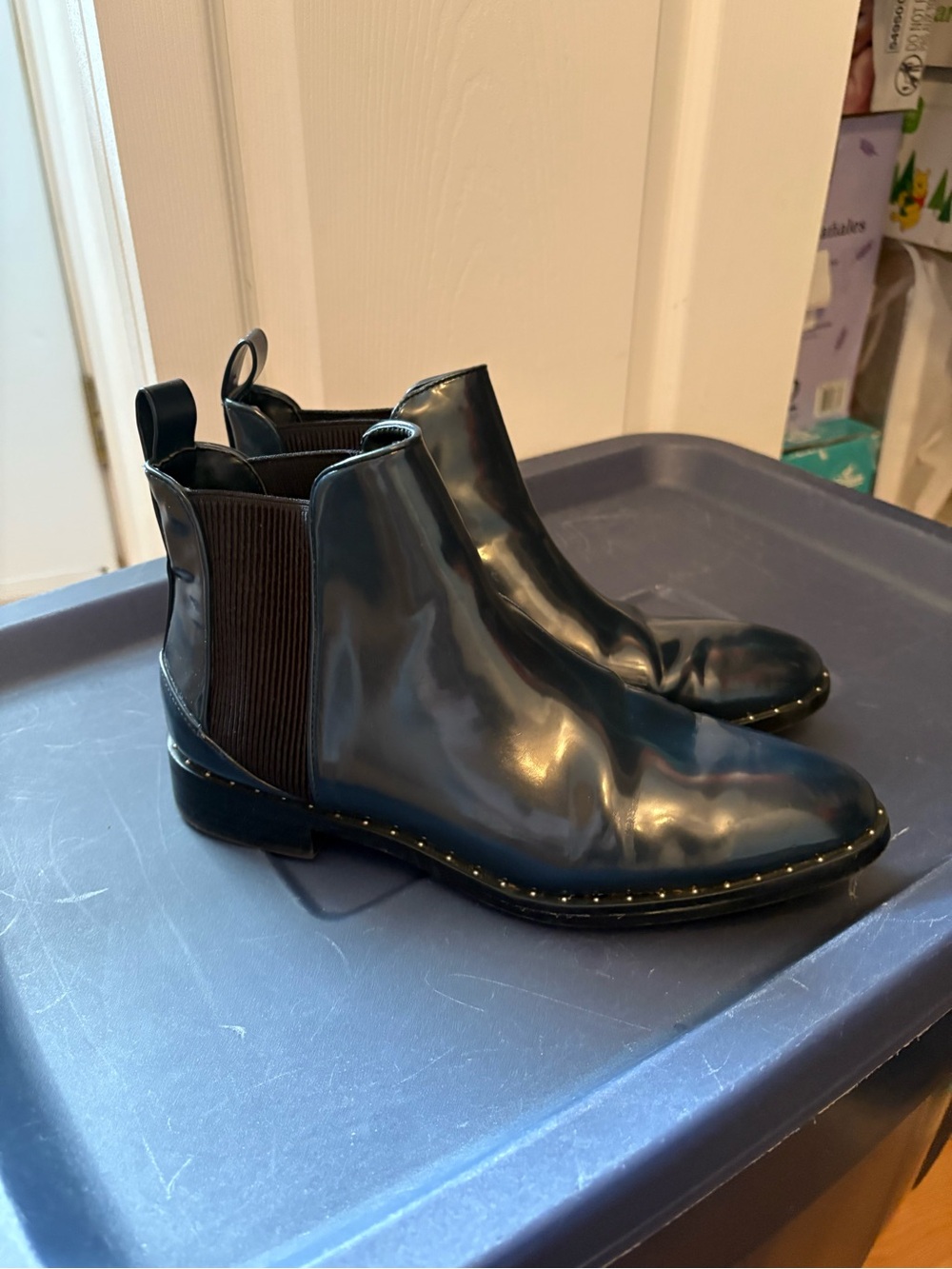 Black Chelsea Ankle Boots with Studded Sole -women